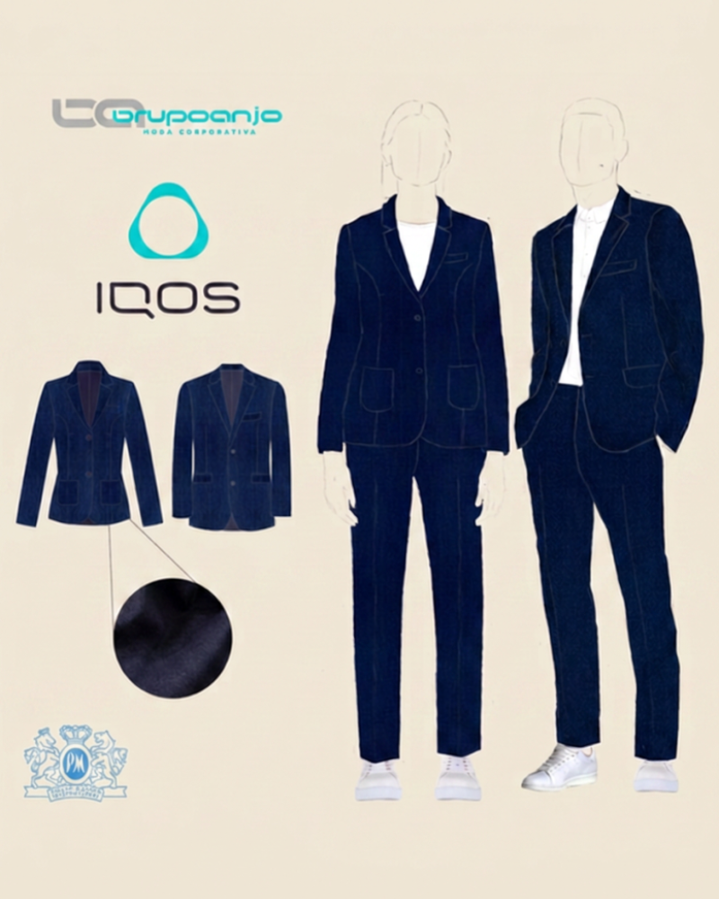 Boceto y patronaje técnico de los uniformes corporativos de sastrería para la marca IQOS Philip Morris.
